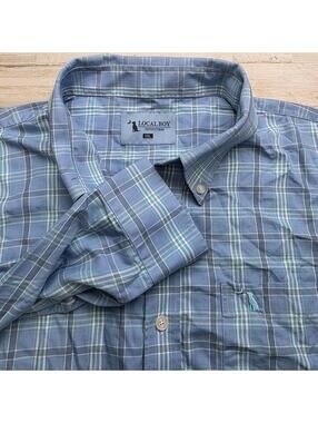 Local Boy Outfitters Shirt Mens XXL Blue Plaid Dog Logo Button Down